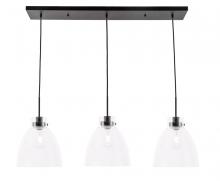 Elegant LD5030D42BK - Frey 3 Light Black and Clear Glass Pendant