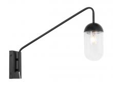 Elegant LD6174BK - Kace 1 Light Black and Clear Glass Wall Sconce