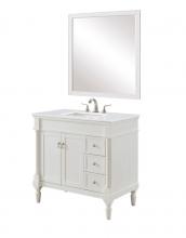 Elegant VF13036AW-VW - 36 Inch Single Bathroom Vanity in Antique White with Ivory White Engineered Marble