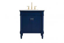 Elegant VF13030BL-VW - 30 Inch Single Bathroom Vanity in Blue with Ivory White Engineered Marble