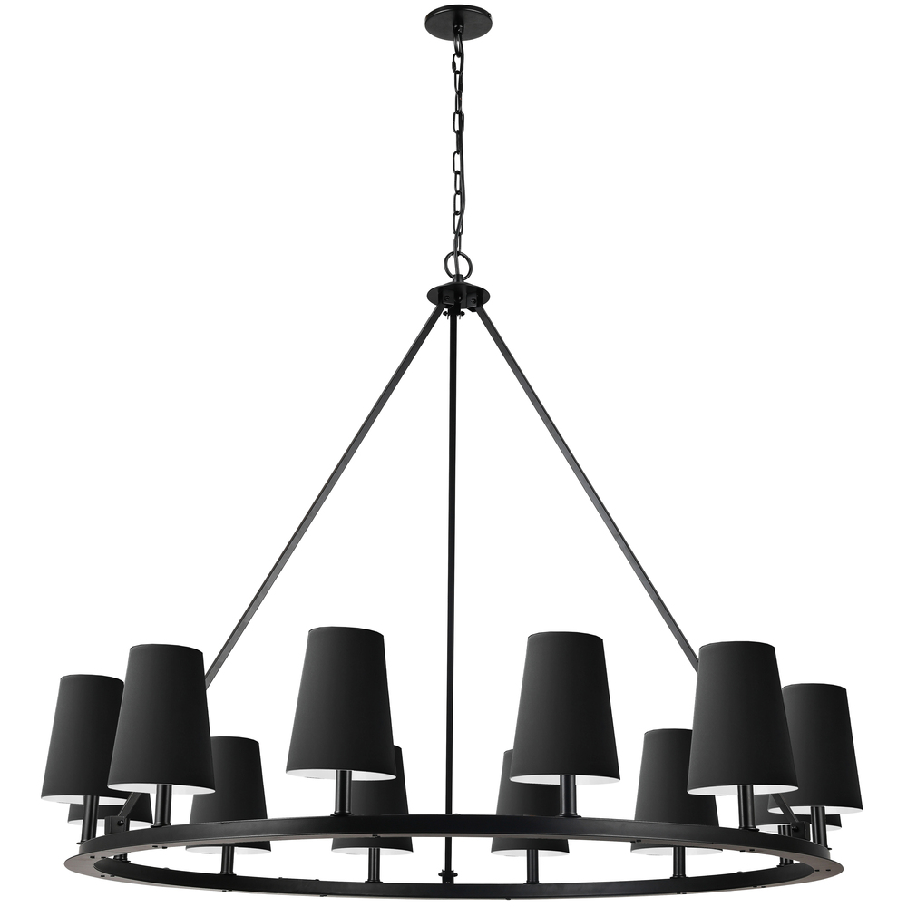 12LT Incandescent Chandelier, MB w/ BK Shades