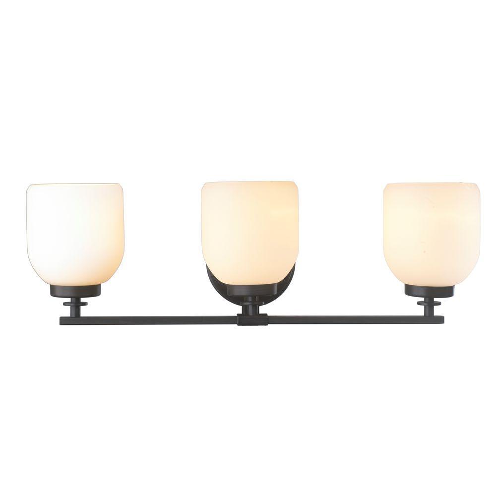 3-Light Oil-Rubbed Bronze Sconce with White Frosted Glass Shade