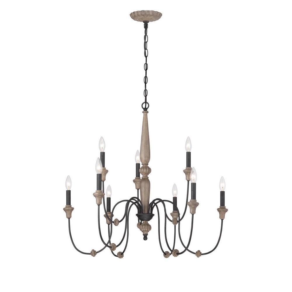 Capra Collection 9-Light Rust Chandelier with Distressed Ivory Accents