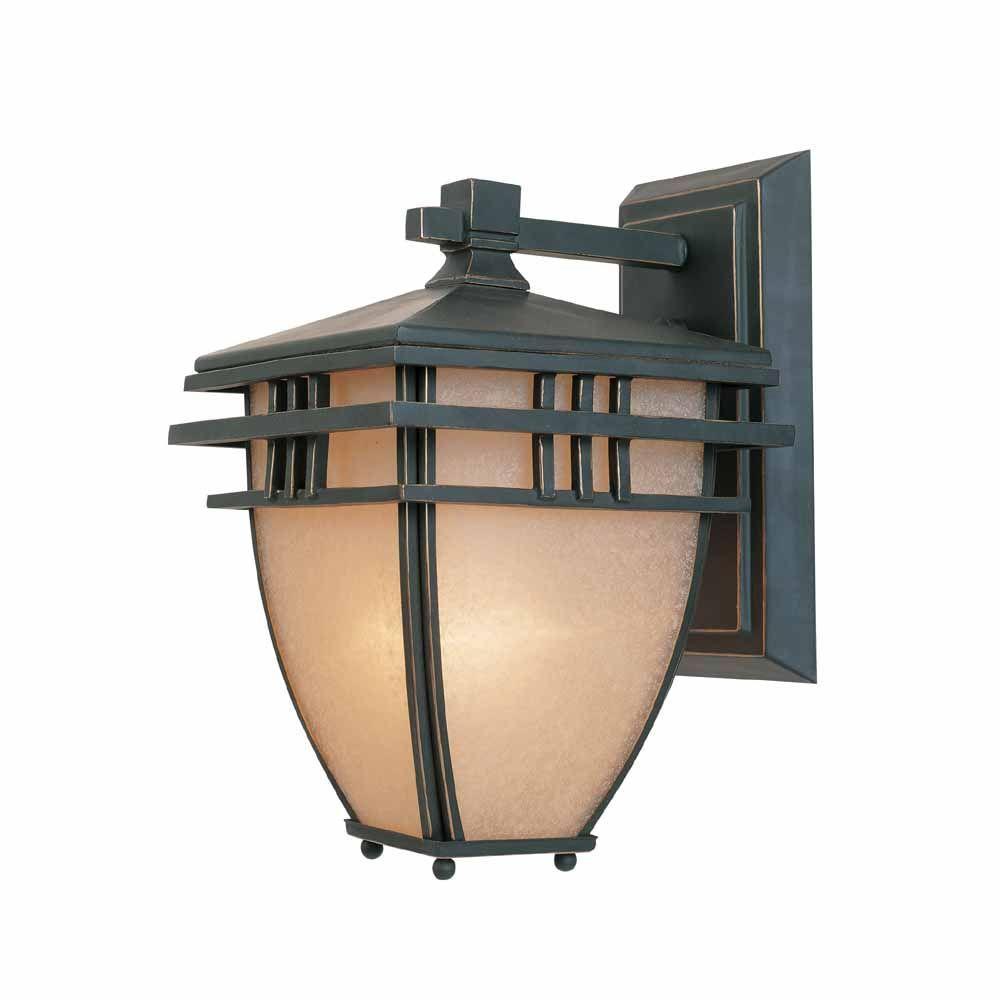 10.75 in. Aged Bronze Patina Outdoor Wall Sconce with Ochere Glass
