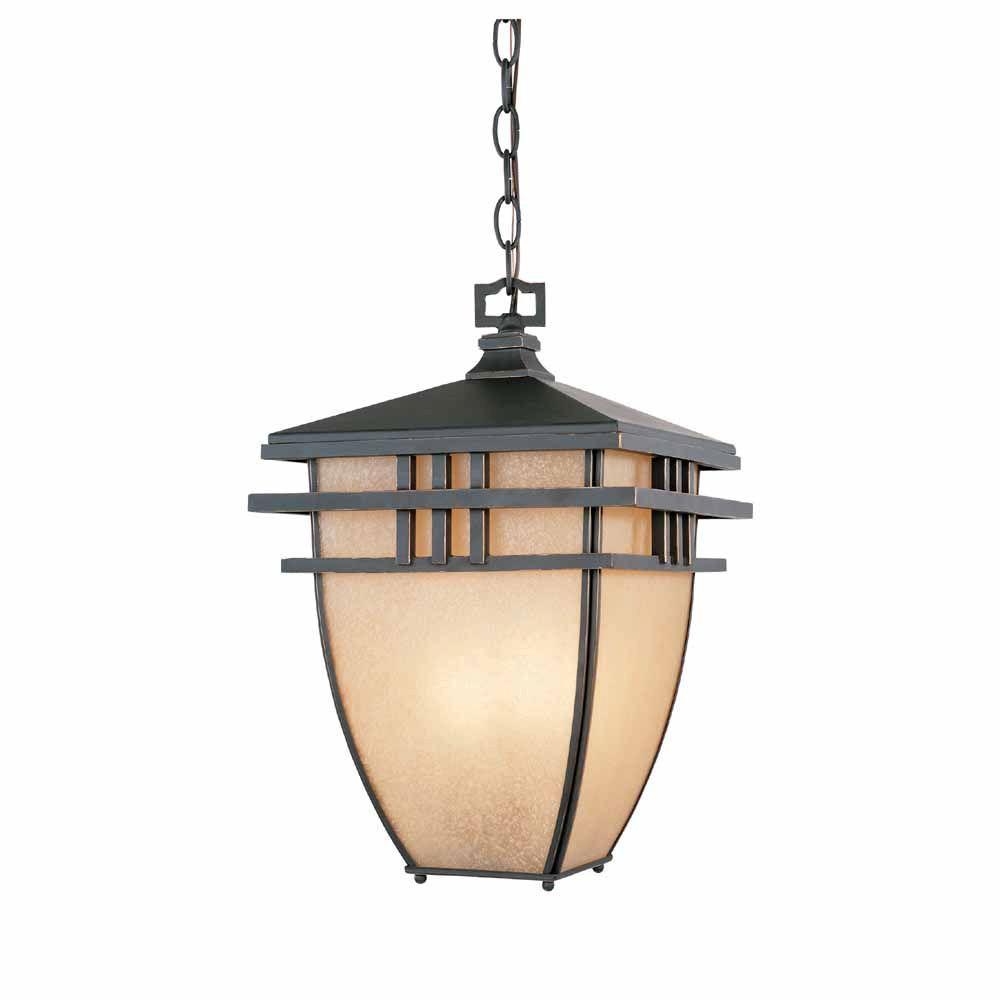 10.75 in. Aged Bronze Patina Outdoor Hanging Light with Ochere Glass