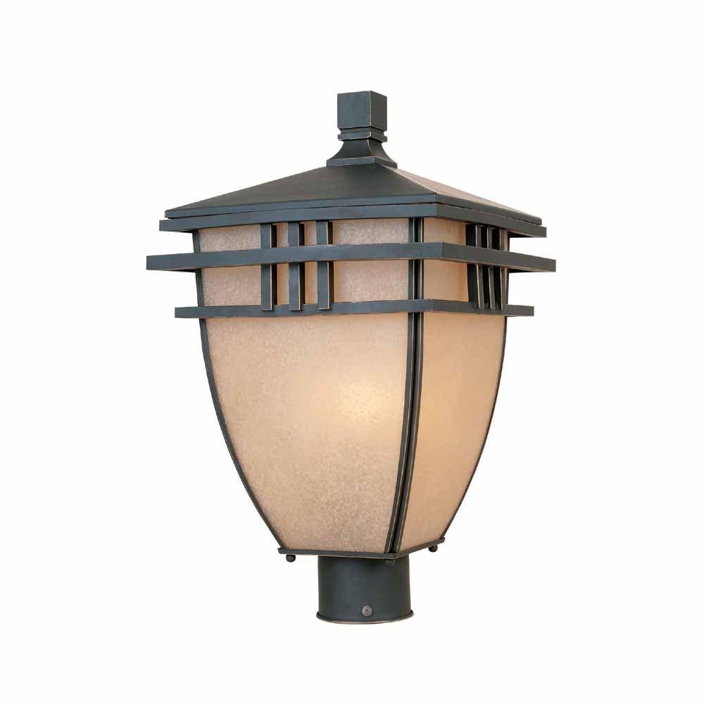 10.75 in. Aged Bronze Patina Outdoor Post Light with Ochere Glass