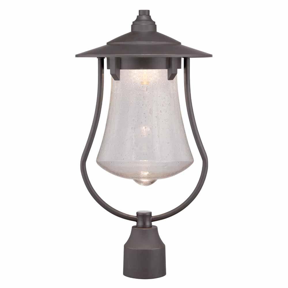 10 in. Aged Bronze Patina Outdoor LED Post Light with Clear Seedy Glass
