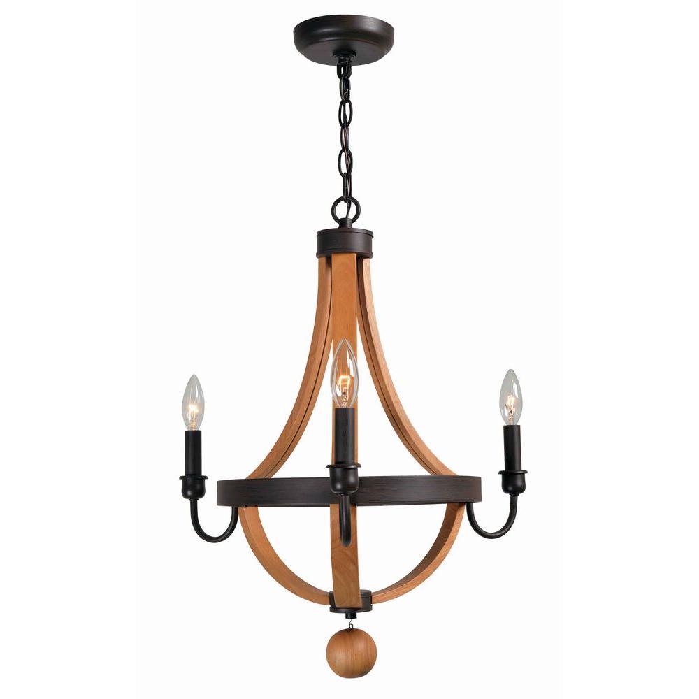 Taylor Collection 3-Light Rust/Wood Indoor Chandelier