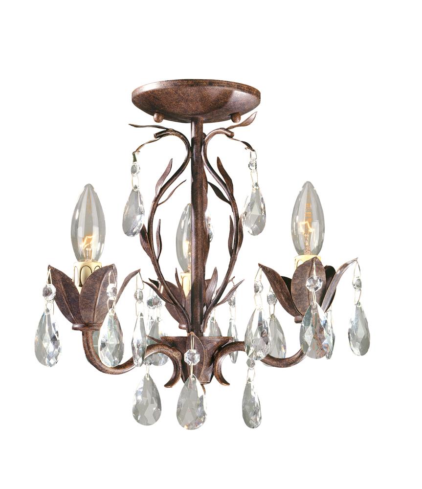 Bijoux Collection 3-Light Semi-Flush Weathered Bronze Convertible Chandelier