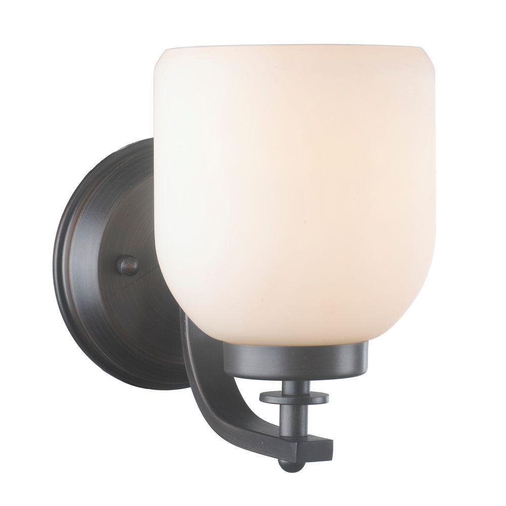 1-Light Oil-Rubbed Bronze Sconce with White Frosted Glass Shade