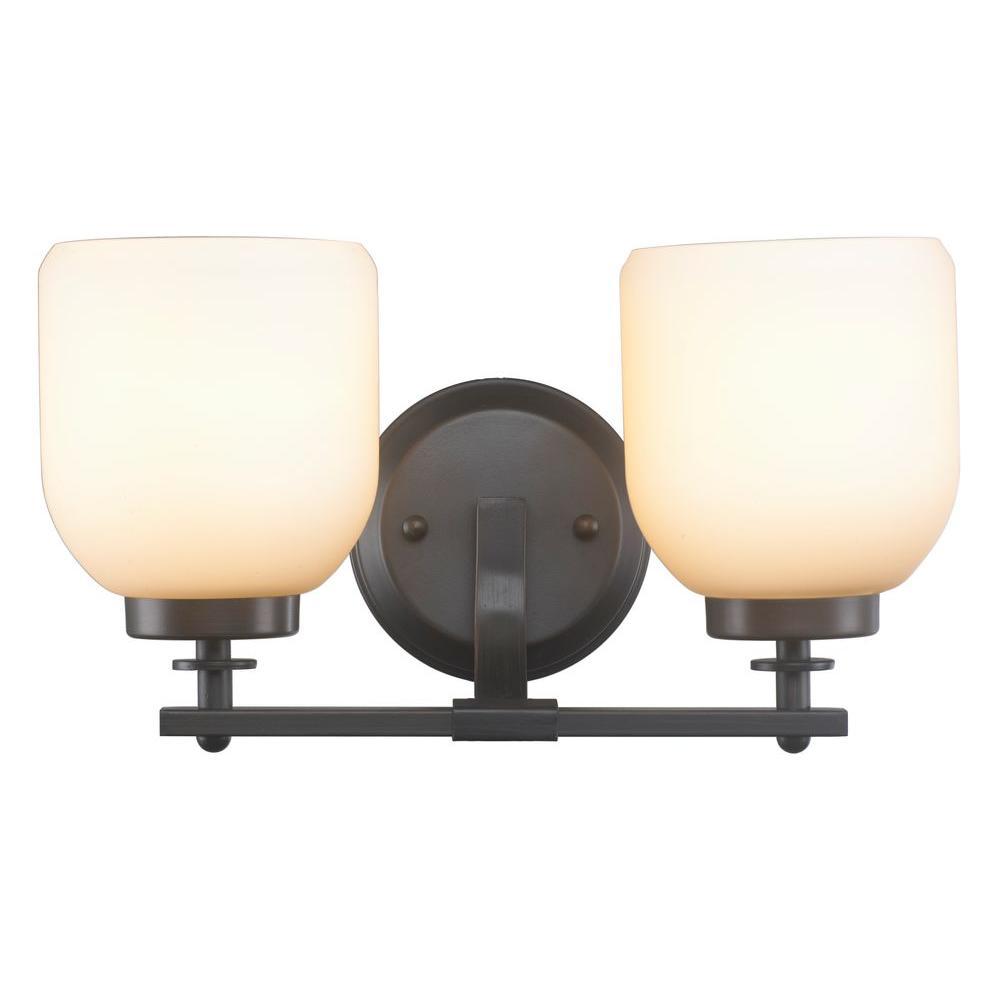 2-Light Oil-Rubbed Bronze Sconce with White Frosted Glass Shade