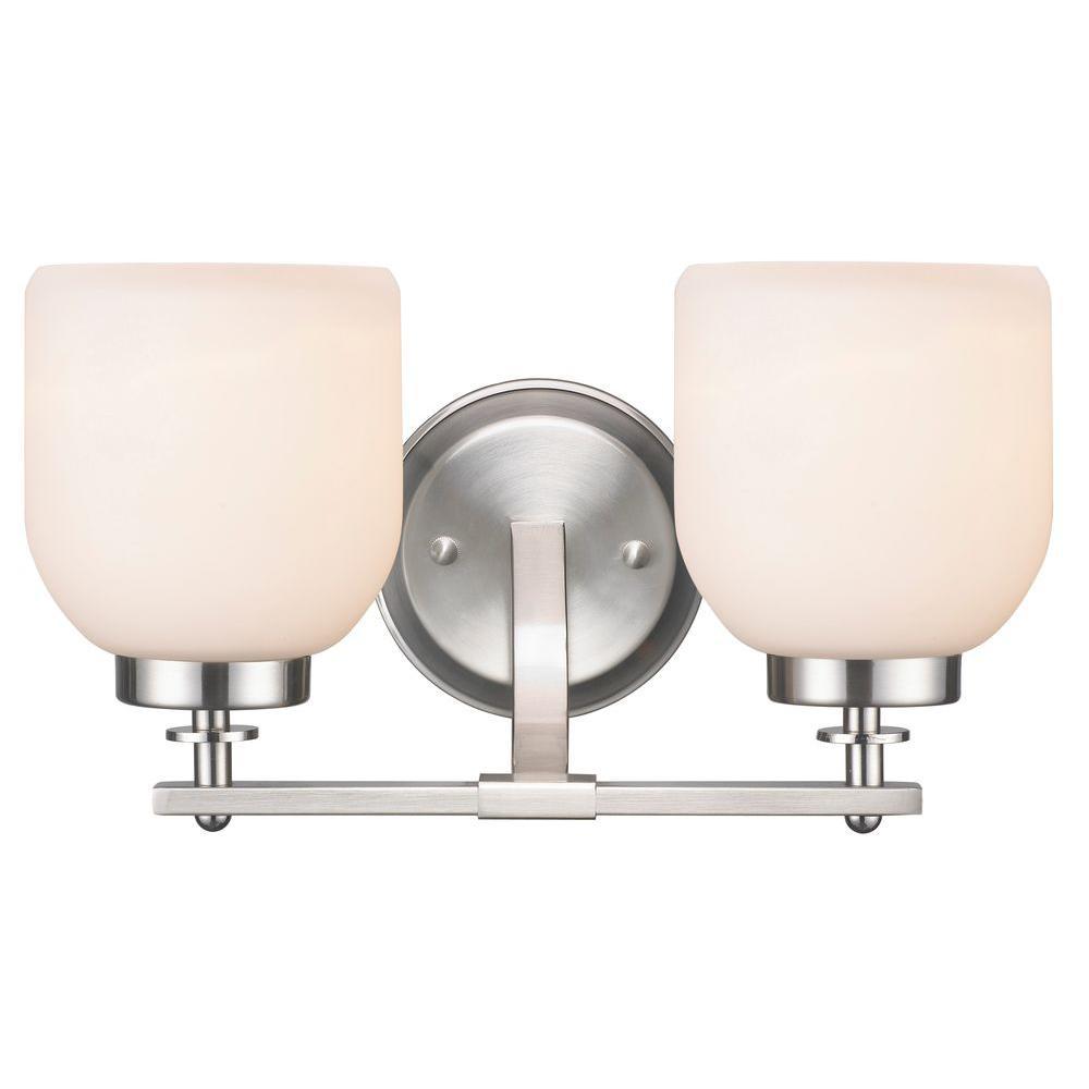 2-Light Brushed Nickel Sconce with White Frosted Glass Shade