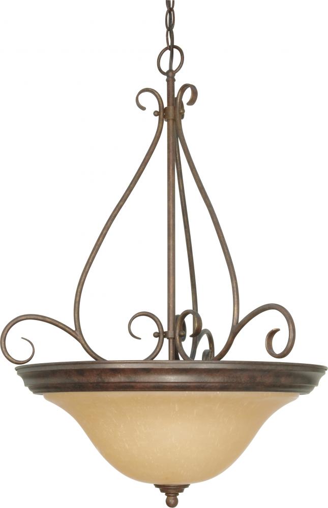 Castillo - 3 Light Pendant with Champagne Linen Washed Glass - Sonoma Bronze Finish