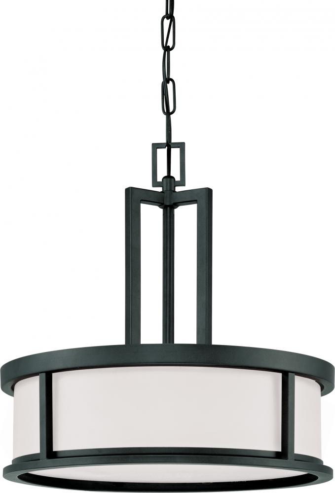 Odeon - 4 Light Pendant with Satin White Glass - Aged Bronze Finish