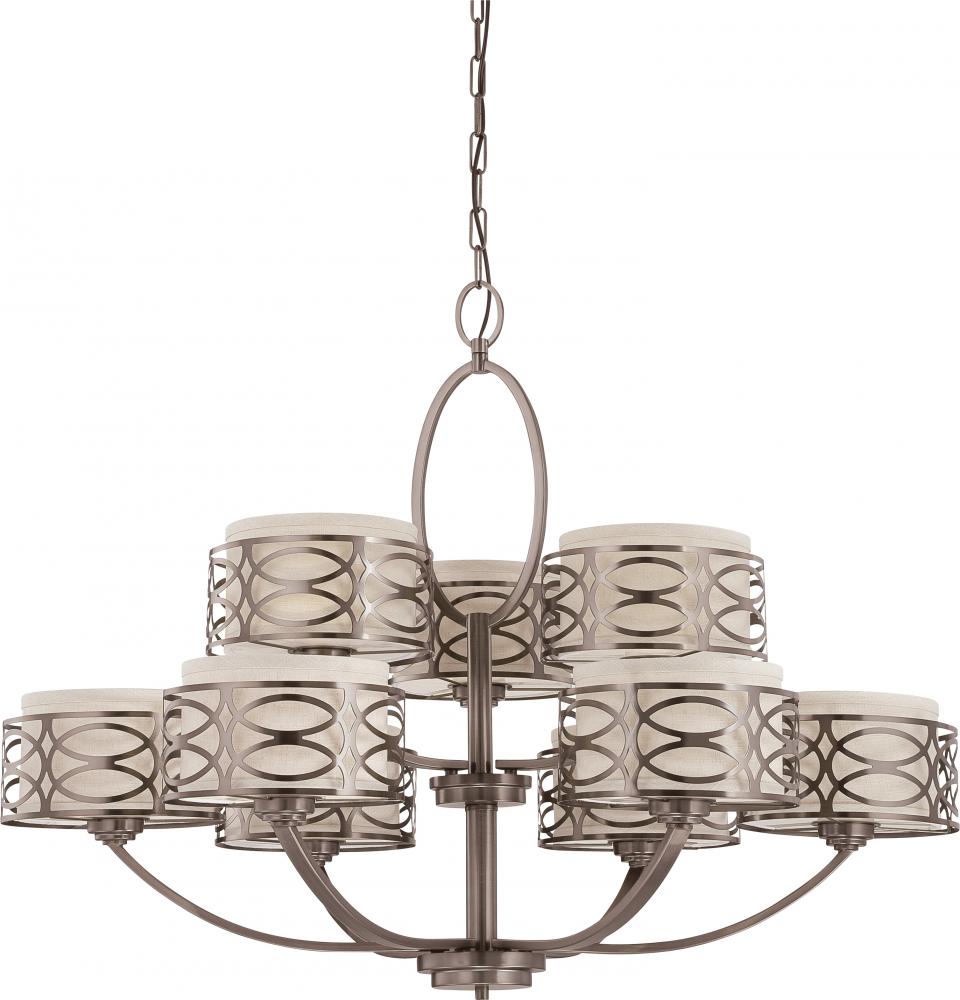 Harlow - 9 Light Chandelier with Khaki Fabric Shades - Hazel Bronze Finish