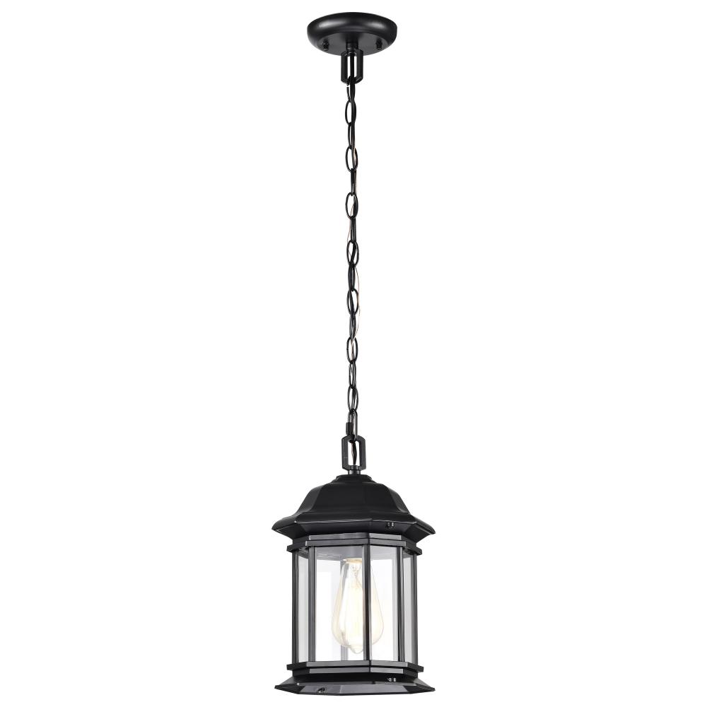 Hopkins Collection Outdoor 12 inch Hanging Lantern; Matte Black Finish with Clear Glass