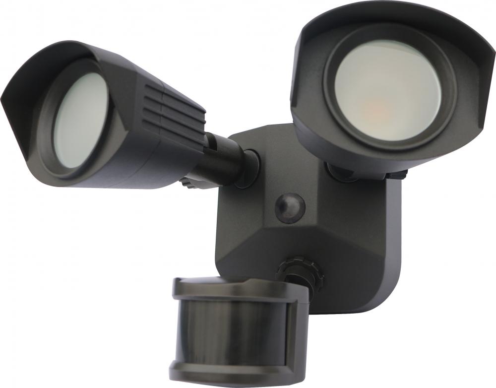 LED Security Light - Dual Head - Bronze Finish - 3000K - with Motion Sensor - 120V